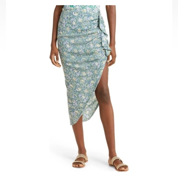 Veronica Beard Skirt - Hazel Ruffle Asymmetrical - Dark Seafoam Multi - Picture 1 of 7